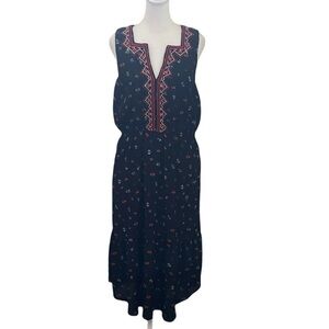 GAP Floral Embroidered Black Maxi Dress. Size S Petite. Red, blue, white pattern